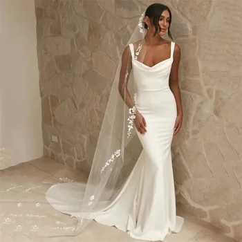 Элегантные свадебные платья Русалки, женские 2024, атласные простые свадебные платья на бретельках с открытой спиной, Vestidos De Noiva со шлейфом