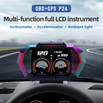 P24 Новейший Головной Дисплей Автоматический Дисплей OBD2 + GPS Smart Car HUD Датчик Цифровой Спидометр Температура Воды об/мин Превышение скорости Охранная Сигнализация
