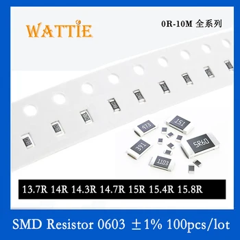 SMD резистор 0603 1% 13.7R 14R 14.3R 14.7R 15R 15.4R 15.8R 100 шт./лот микросхемные резисторы 1/10 Вт 1.6 мм *0.8 мм