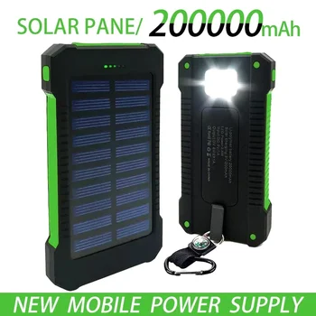Бесплатная доставка 200000mah Top Solar Power Bank Водонепроницаемое Аварийное Зарядное Устройство Внешний Аккумулятор Powerbank для MI iPhone LED SOS Light