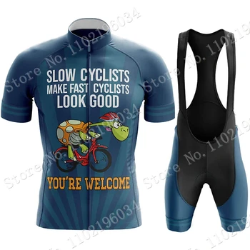 Slow Cyclists 2023 Комплект Велосипедной майки Turtle Велосипедная Одежда С коротким рукавом Рубашки для шоссейных велосипедов Костюм Велосипедные топы Ropa Ciclismo