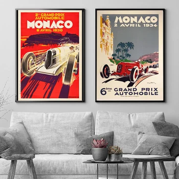 Ретро-гонки Formula One Grand Prix Monaco; Живопись на холсте; плакаты на скандинавскую тему и принты; настенные панно для декора гостиной