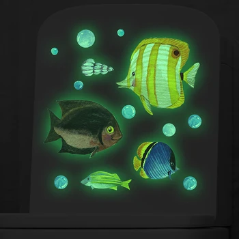 Мультяшные светящиеся наклейки на стену Подводного мира для детской комнаты, украшения спальни, флуоресцентные наклейки, светящиеся в темноте, наклейка