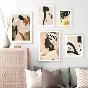 Картина на холсте Африканская женщина Лимон Тропическое растение Абстрактное искусство Плакаты на скандинавскую тему и принты Настенные панно для гостиной без рамы