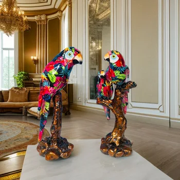 Креативная красочная скульптура животного, имитирующая попугая, украшение дома и гостиной, поделки из смолы, украшение стола, ТВ-шкафа