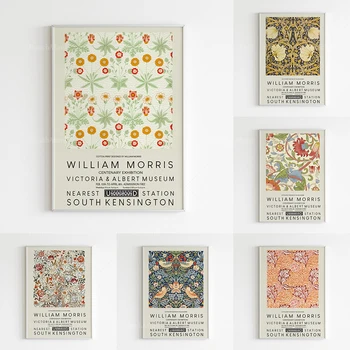 Принт Уильяма Морриса, Настенное искусство в стиле модерн, выставочный плакат Уильяма Морриса, винтажный цветочный принт, винтажное цветочное настенное искусство