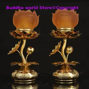 Пара 2P Буддизм поставка ДОМАШНИЙ МАГАЗИН храмовый алтарь Буддийское богослужение Гуань инь цветок лотоса 7 цветов кристалл Вставляемая лампа будды