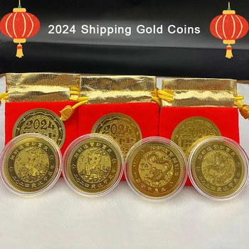 2024 Год Зодиака Дракон Золотая Фольга Китайская Сувенирная Монета Кулон Украшение Автомобиля Украшение дома Подарок