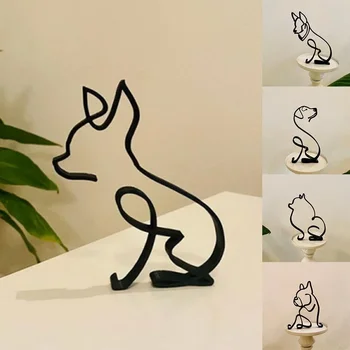 Художественная скульптура собаки, простая металлическая абстрактная художественная скульптура Собаки Для домашней вечеринки, украшения рабочего стола в офисе, Милые домашние собаки, подарки для кошек