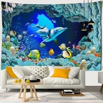 3D сцена мечты, подводный мир, украшение дома, гобелен, мандала, коврик для йоги, диван с мягкой обивкой в стиле хиппи, богемная простыня
