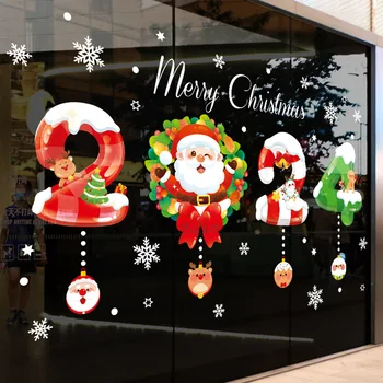 2024 Модели рождественских наклеек в виде снеговика на стены, украшения окон, Водонепроницаемые наклейки, украшения для дома, стеклянные наклейки