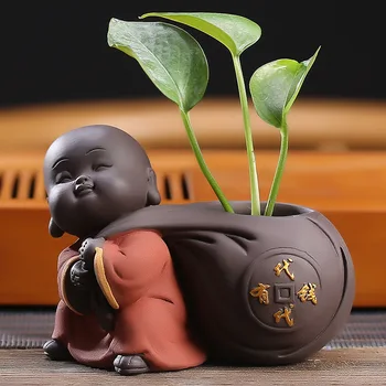 Fortune Lucky Cute Маленький Монах Фиолетовый Глиняный Чай Домашнее Животное Домашний Декор Мини-Ваза Для Посадки Цветов