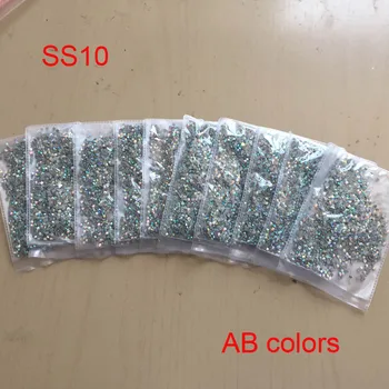 10 пакетов / лот Прозрачные стразы AB SS10 Crystal DMC горячей фиксации, исправленные стразы с клеем для сумок, обуви, аксессуаров для платья