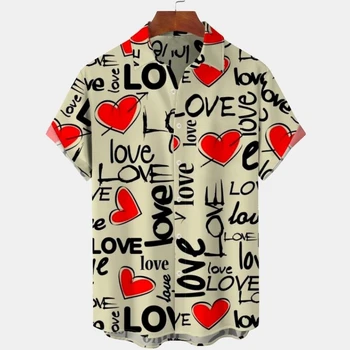 Модная Мужская Рубашка Love с 3D Принтом, Рубашка С Коротким Рукавом, Повседневный Топ Унисекс, Летние Быстросохнущие Гавайские Рубашки Для Мужчин, Рубашки Оверсайз