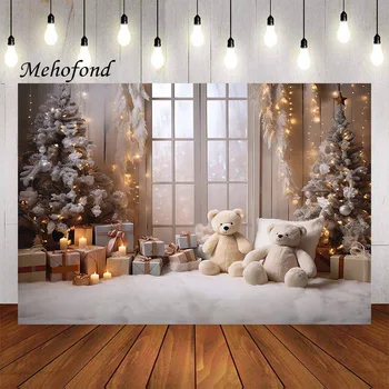 Фон для фотосъемки Mehofond, Зимнее Рождественское окно, Блестящий снег, Рождественская елка, Детский семейный портрет, декор, фотофон для студии
