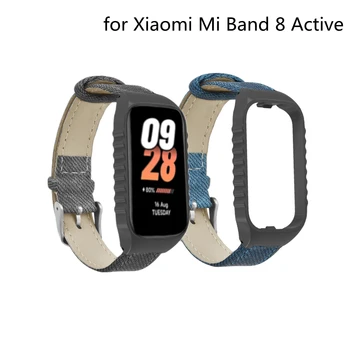 Для Mi Band 8, активный ремешок, кожаный браслет, защитный чехол для Xiaomi Miband 8, активный ремешок, бамбуковый джинсовый узор
