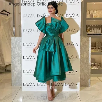 Angelsbridep Green A Line Саудовская Аравия Миди платья для выпускного вечера с короткими рукавами Дубай Вечерние платья для выпускного вечера со складками Женское вечернее платье
