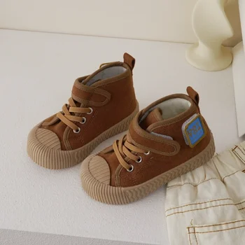 Детская парусиновая обувь Для девочек, парусиновая обувь с высоким берцем на хлопчатобумажной подкладке, Повседневная обувь для мальчиков, Размер обуви 23-30