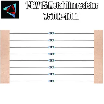 100шт 1/8 Вт 1% металлический пленочный резистор 750K 820K 910K 1 М 1,2 М 1,8 М 2 М 2,2 М 2,4 М 3 М 3,3 М 4,3 М 10 М Ом