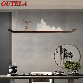OUTELA Светодиодный подвесной светильник в китайском стиле, креативная прямоугольная люстра в стиле дзен с рисунком холма для домашней столовой Чайханы