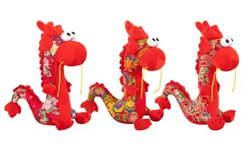 Китайская кукла Дракон 2024 с цветочным узором, талисман Года Дракона, 25 см, милые плюшевые фигурки Зодиака, игрушки в китайском стиле, подарок на Новый год