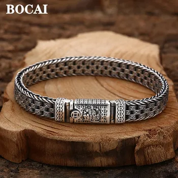Оптовый набор богатства и сокровищ BOCAI 100% S925 Серебряный плетеный браслет для мужчин с рисунком травы Тан Модные ювелирные изделия