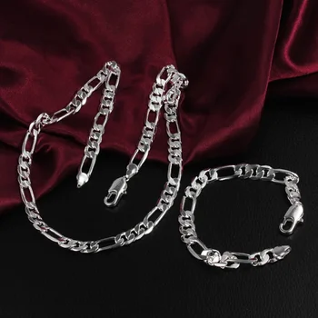Высококачественное серебро 925 пробы, классическое 6 мм 8 мм геометрическое ожерелье, браслет, ювелирный набор для женщин, мужчин, вечерние изысканные модные подарки