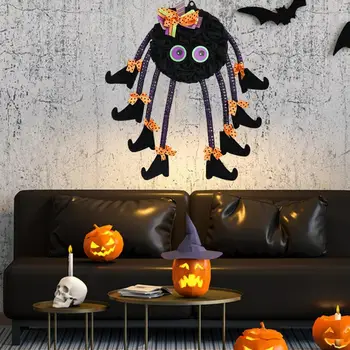 Украшение в виде паука с ножками ведьмы, домашний декор в виде паука на Хэллоуин, жуткий венок в виде паука на Хэллоуин с ножками ведьмы спереди