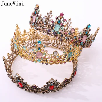 JaneVini Свадебные короны невесты в стиле ретро барокко, Диадемы, головные уборы королевы из круглого сплава, свадебные головные уборы, Дизайнерские Аксессуары для волос 2023