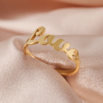 Модные кольца Skyrim с любовным письмом для любимой из нержавеющей стали Золотого цвета На день рождения, Свадебные Женские кольца, Ювелирные изделия, подарки Оптом 2024