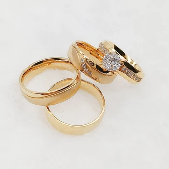 Дизайнерское кольцо из нержавеющей стали, Свадебные наборы для помолвки на заказ Для пар, Западные ювелирные изделия с позолотой 24 карат, кольцо с бриллиантом cz