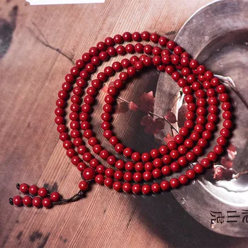 6 мм Красный Органический Нефрит из Киновари, 108 Бусин, Браслет Мала Для Мужчин И женщин, Многослойные браслеты с кисточками из натурального киноварного хрусталя