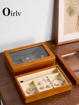 Oirlv Ретро Деревянная Многофункциональная шкатулка для ювелирных изделий, кольцо из микрофибры, серьги, браслет, органайзер, Роскошная коробка для хранения, женский подарок