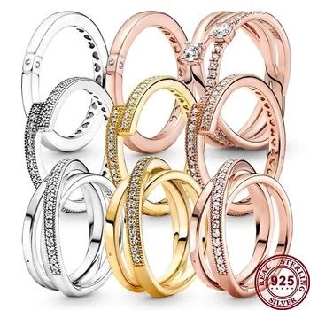 Новое кольцо Pandora из стерлингового серебра 925 пробы с тремя кольцами, женское кольцо со знаком сердца, свадебное высококачественное ювелирное изделие 