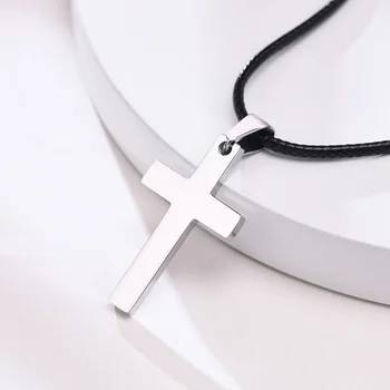 Простое ожерелье с крестом для мужчин, серебро, черное золото, цвет нержавеющей стали, простое ожерелье с подвеской в виде креста, воротник