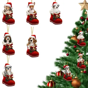 Набор акриловых рождественских носков для украшения из 6 акриловых 2D собачек Санты С ремешками Креативные Подарки для рождественских Елок Окно Автомобиля