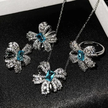 Изготовленный на заказ Ювелирный набор с бабочкой, имитирующий натуральный топаз, ожерелье с бантом, кольцо, серьги