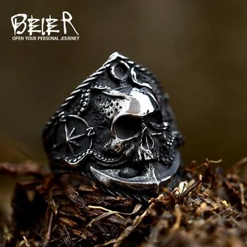 Прямая поставка BEIER, крутые модные кольца из нержавеющей стали в стиле панк, мужские украшения в виде черепа, подарок для байкеров в стиле панк BR8-787