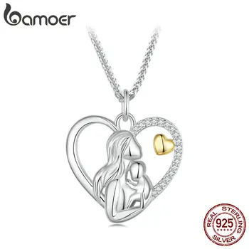 Ожерелье с подвеской в виде сердца Матери и ребенка из стерлингового серебра 925 пробы Bamoer для женщин, подарок на День матери, ювелирные украшения SCN498
