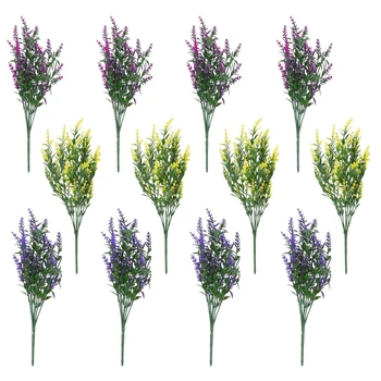 12 пучков искусственных цветов лаванды, искусственные цветы для украшения на открытом воздухе, устойчивые к ультрафиолетовому излучению, не выцветающие растения из искусственного пластика Перед садом