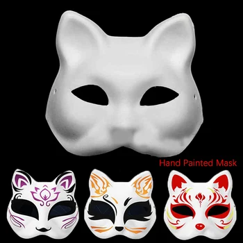 Японская маска на половину лица, ручная роспись, маска кота и лисы, аниме, маскарад, Хэллоуин, Фестиваль, реквизит для косплея