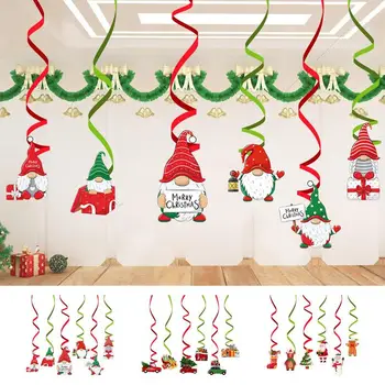Рождественская спиральная подвеска 6шт Свисающие завитки Потолочные Подвесные украшения с карточным мультяшным рисунком Санта Клаус Олень Пайетка