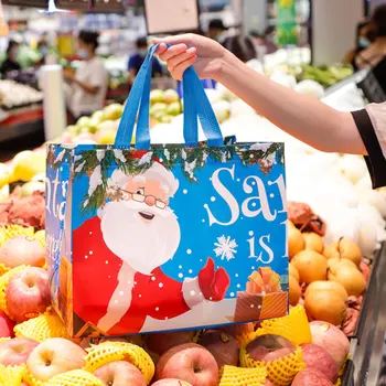 Рождественская многоразовая сумка-тоут, Рождественская подарочная сумка, большая нетканая сумка с ручкой, сумка для покупок для вечеринки в продуктовых магазинах, рождественский подарок в пользу клиента
