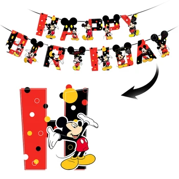 Disney Red Mickey Mouse Happy Birthday Party Одноразовая посуда для мальчика, баннер в пользу украшения для вечеринки в честь 1-го дня рождения