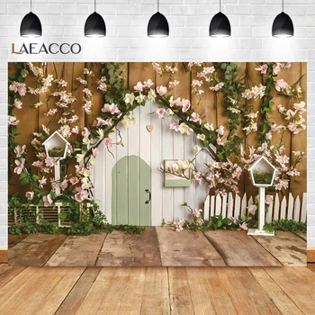 Весенний Цветочный магазин Фон для фотосъемки деревянного дома Портрет новорожденного Баннер для фотосессии Садовый забор Фон для фотосъемки в помещении