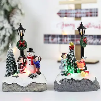 Рождественские деревенские домики с орнаментом из смолы, светодиодная рождественская сцена, настольный дом, светящаяся деревня для рождественского украшения, подарок для ребенка