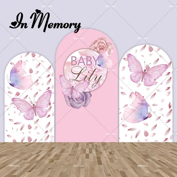 Изготовленный на заказ Фон для душа ребенка с бабочкой, Арка Кьяры, Розовые фоны для фотосъемки на день рождения новорожденных девочек, Арочные фоны для фотосъемки на стене