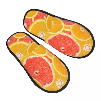 Зимние женские мужские нескользящие тапочки на плоской подошве, апельсиновая долька, мягкая теплая обувь для помещений