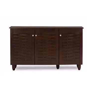 Современный 3-дверный темно-коричневый деревянный шкаф для хранения обуви в прихожей
