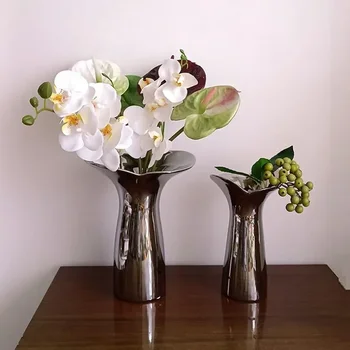 Роскошная керамическая Серебряная ваза для растений С гальваническим покрытием, цветочная композиция для гостиной, украшение для гостиничного искусства, горшок, Аксессуары для дома